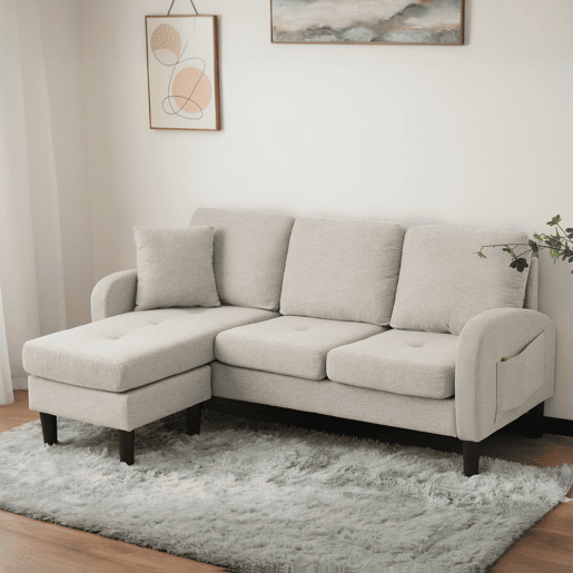 Chaise longue 3 lugares fixa reversÃvel de algodão e linho,bege Chaise longue 3 lugares fixa reversÃvel de algodão e linho,bege