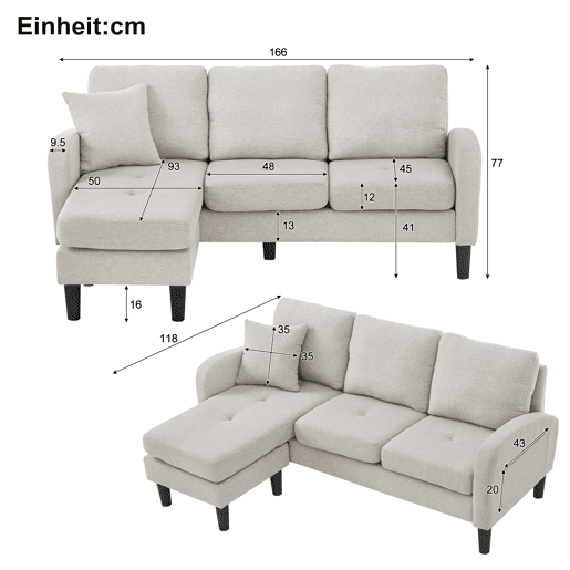 Chaise longue 3 lugares fixa reversÃvel de algodão e linho,bege Chaise longue 3 lugares fixa reversÃvel de algodão e linho,bege