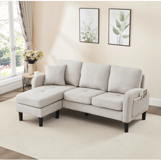 Chaise longue 3 lugares fixa reversÃvel de algodão e linho,bege Chaise longue 3 lugares fixa reversÃvel de algodão e linho,bege