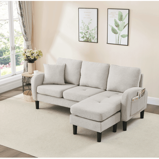 Chaise longue 3 lugares fixa reversÃvel de algodão e linho,bege Chaise longue 3 lugares fixa reversÃvel de algodão e linho,bege