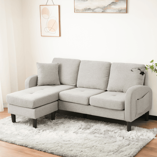 Chaise longue 3 lugares fixa reversÃvel de algodão e linho,bege Chaise longue 3 lugares fixa reversÃvel de algodão e linho,bege