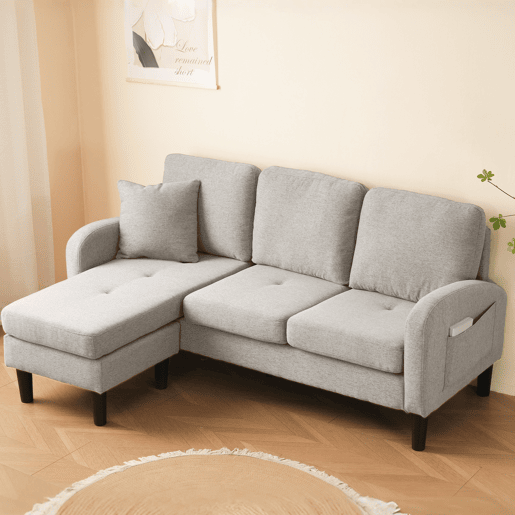 Chaise longue 3 lugares fixa reversÃvel de algodão e linho,bege Chaise longue 3 lugares fixa reversÃvel de algodão e linho,bege