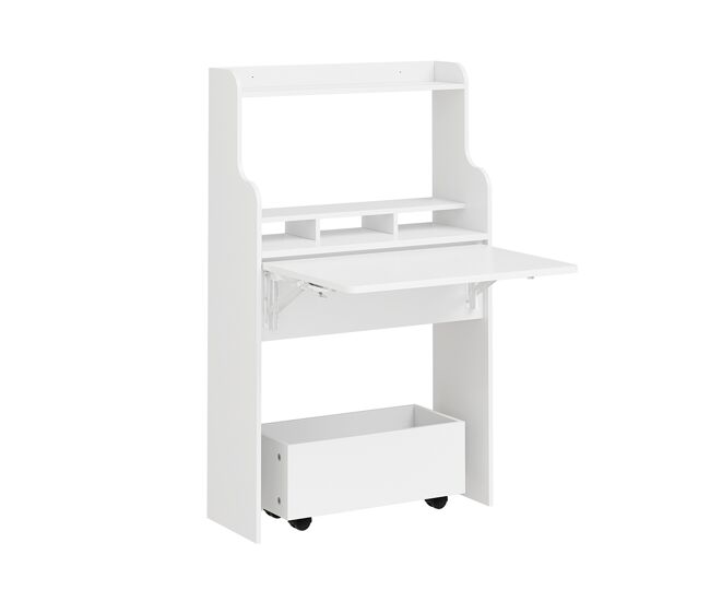 Sobuy | mesa plegable de pared blanca | carrito auxiliar con ruedas y cajón | estante móvil de melamina | 61×25×100 cm | fwt105-ii-w
