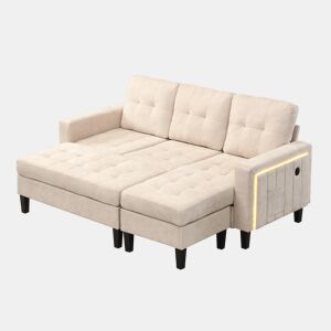 Sofá modular 3 lugares fixa panorâmico de tecido,bege