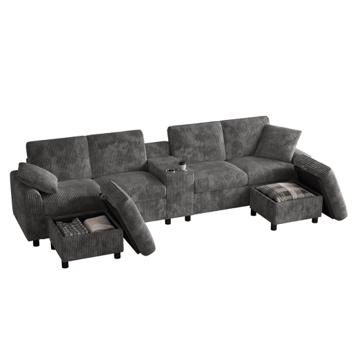 Sofá modular 4 lugares fixa panorâmico de tecido,cinza