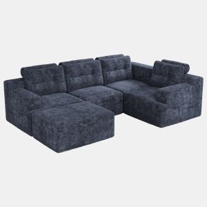 Sofá modular,sofá compressível 5 lugares fixa panorâmico de tecido,azul