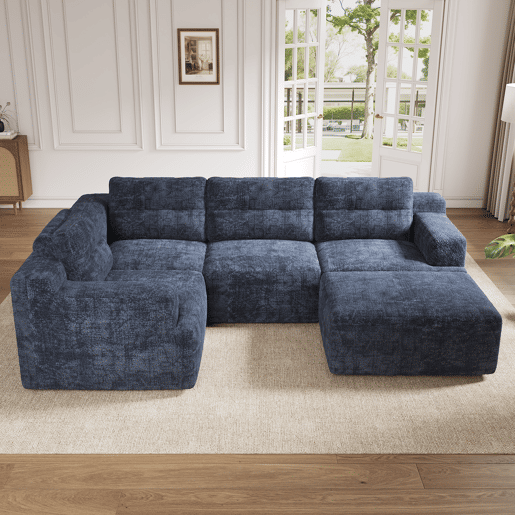 Sofá modular,sofá compressível 5 lugares fixa panorâmico de tecido,azul Sofá modular,sofá compressível 5 lugares fixa panorâmico de tecido,azul