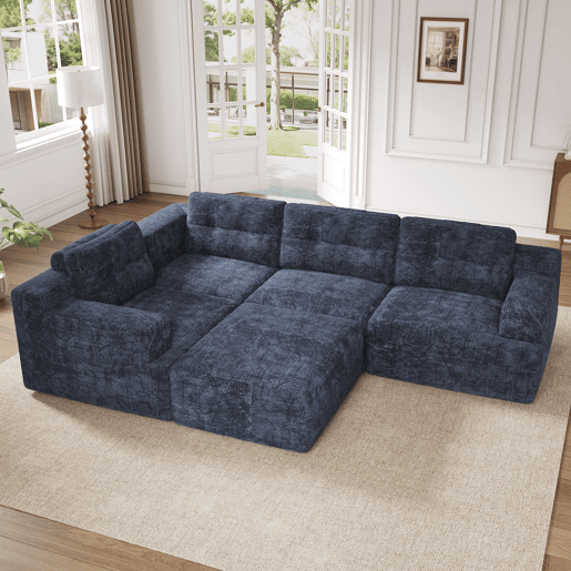 Sofá modular,sofá compressível 5 lugares fixa panorâmico de tecido,azul Sofá modular,sofá compressível 5 lugares fixa panorâmico de tecido,azul
