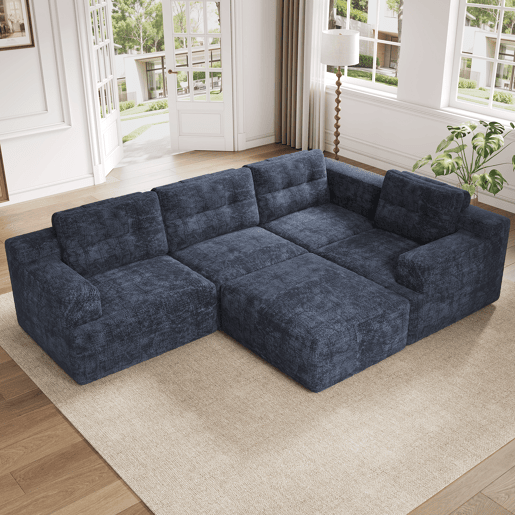 Sofá modular,sofá compressível 5 lugares fixa panorâmico de tecido,azul Sofá modular,sofá compressível 5 lugares fixa panorâmico de tecido,azul