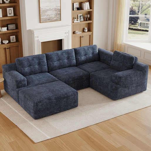 Sofá modular,sofá compressível 5 lugares fixa panorâmico de tecido,azul Sofá modular,sofá compressível 5 lugares fixa panorâmico de tecido,azul