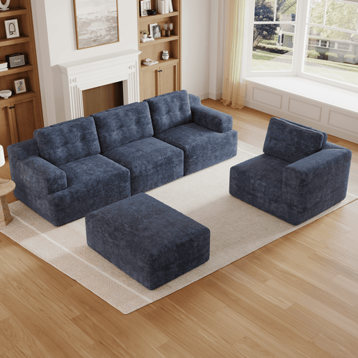 Sofá modular,sofá compressível 5 lugares fixa panorâmico de tecido,azul Sofá modular,sofá compressível 5 lugares fixa panorâmico de tecido,azul