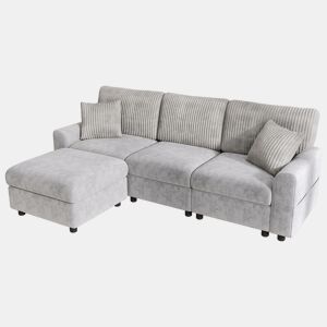 Sofá modular 4 lugares fixa reversível de tecido,cinza