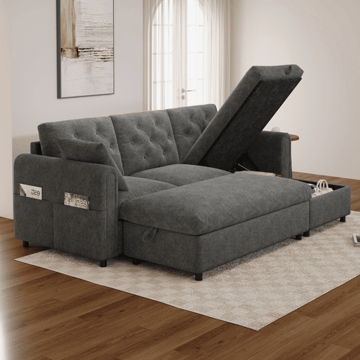 Sofá modular 3 lugares fixa panorâmico de veludo com armazenamento,cinza Sofá modular 3 lugares fixa panorâmico de veludo com armazenamento,cinza
