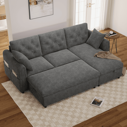 Sofá modular 3 lugares fixa panorâmico de veludo com armazenamento,cinza Sofá modular 3 lugares fixa panorâmico de veludo com armazenamento,cinza
