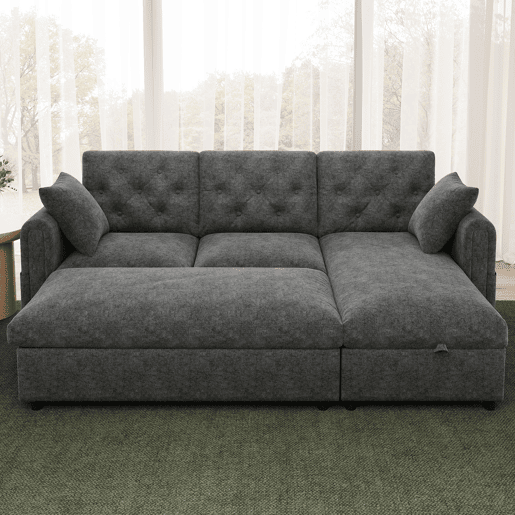 Sofá modular 3 lugares fixa panorâmico de veludo com armazenamento,cinza Sofá modular 3 lugares fixa panorâmico de veludo com armazenamento,cinza