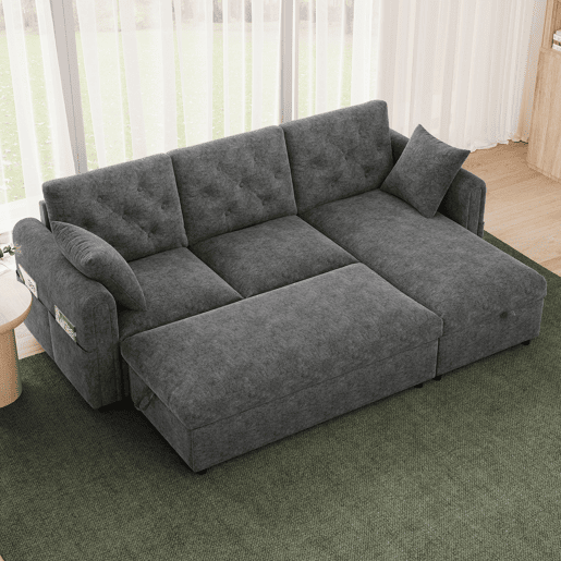 Sofá modular 3 lugares fixa panorâmico de veludo com armazenamento,cinza Sofá modular 3 lugares fixa panorâmico de veludo com armazenamento,cinza