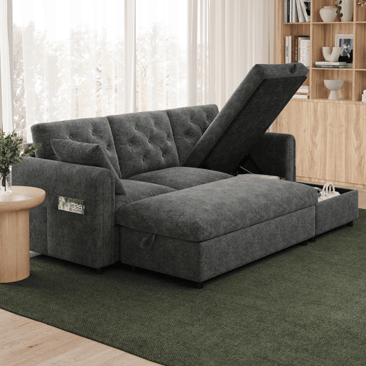 Sofá modular 3 lugares fixa panorâmico de veludo com armazenamento,cinza Sofá modular 3 lugares fixa panorâmico de veludo com armazenamento,cinza
