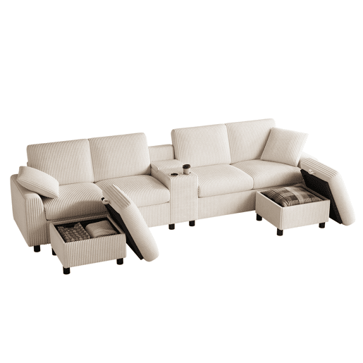 Sofá modular 4 lugares fixa panorâmico de tecido,bege Sofá modular 4 lugares fixa panorâmico de tecido,bege
