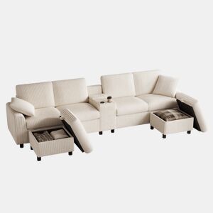 Sofá modular 4 lugares fixa panorâmico de tecido,bege