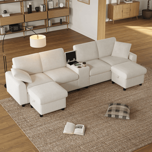 Sofá modular 4 lugares fixa panorâmico de tecido,bege Sofá modular 4 lugares fixa panorâmico de tecido,bege