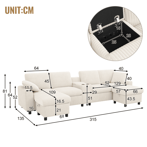 Sofá modular 4 lugares fixa panorâmico de tecido,bege Sofá modular 4 lugares fixa panorâmico de tecido,bege