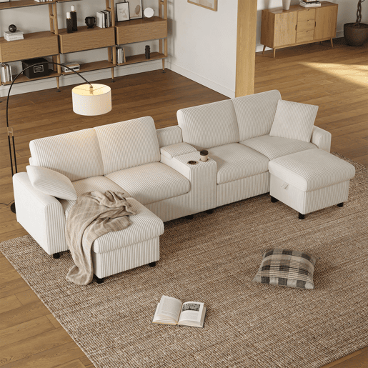 Sofá modular 4 lugares fixa panorâmico de tecido,bege Sofá modular 4 lugares fixa panorâmico de tecido,bege