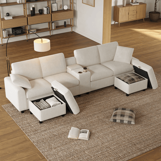 Sofá modular 4 lugares fixa panorâmico de tecido,bege Sofá modular 4 lugares fixa panorâmico de tecido,bege