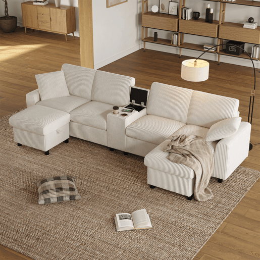 Sofá modular 4 lugares fixa panorâmico de tecido,bege Sofá modular 4 lugares fixa panorâmico de tecido,bege