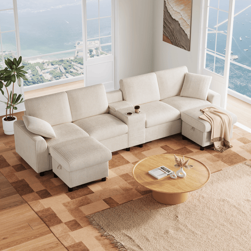 Sofá modular 4 lugares fixa panorâmico de tecido,bege Sofá modular 4 lugares fixa panorâmico de tecido,bege