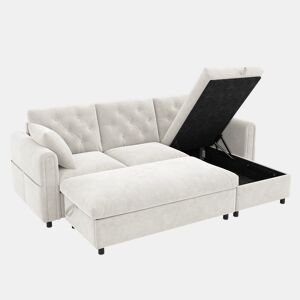 Sofá modular 3 lugares fixa panorâmico de veludo com armazenamento,bege