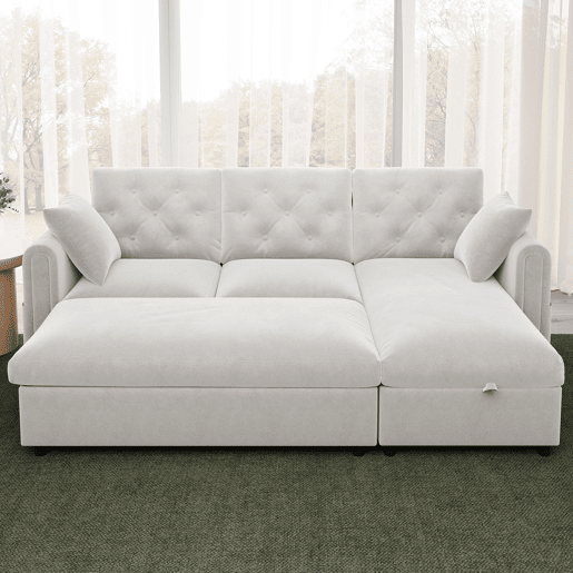 Sofá modular 3 lugares fixa panorâmico de veludo com armazenamento,bege