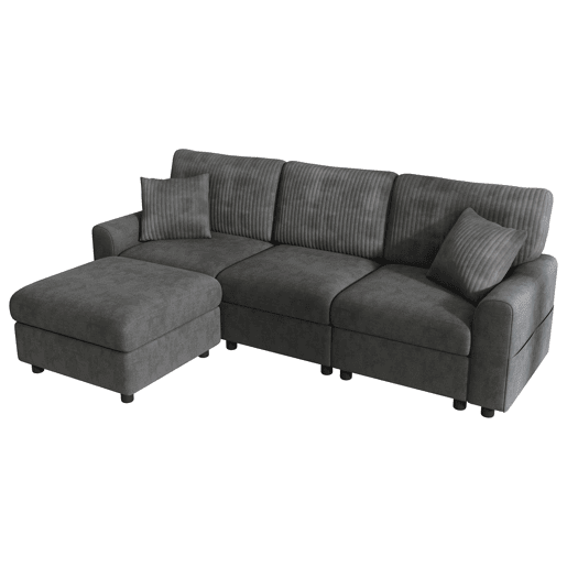 Sofá modular 4 lugares fixa reversível de tecido,preto