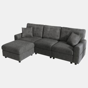 Sofá modular 4 lugares fixa reversível de tecido,preto