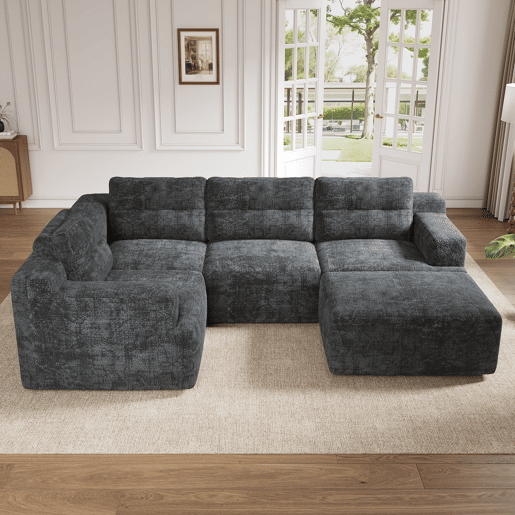 Sofá modular,sofá compressível 5 lugares fixa panorâmico de tecido,cinza