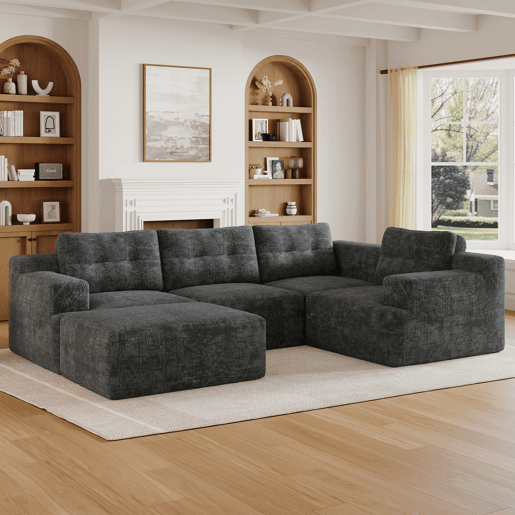 Sofá modular,sofá compressível 5 lugares fixa panorâmico de tecido,cinza