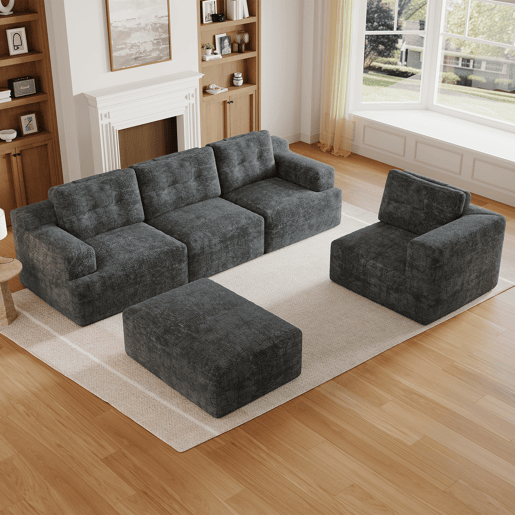 Sofá modular,sofá compressível 5 lugares fixa panorâmico de tecido,cinza