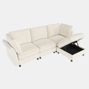 Sofá modular 4 lugares fixa reversível de tecido,bege