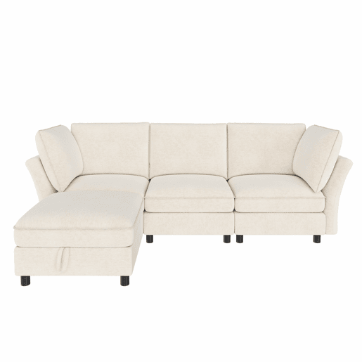 Sofá modular 4 lugares fixa reversível de tecido,bege