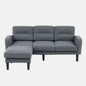 Sofá modular 3 lugares fixa reversível de tecido,cinza