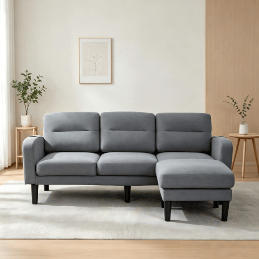 Sofá modular 3 lugares fixa reversível de tecido,cinza Sofá modular 3 lugares fixa reversível de tecido,cinza