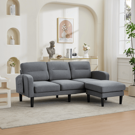 Sofá modular 3 lugares fixa reversível de tecido,cinza Sofá modular 3 lugares fixa reversível de tecido,cinza