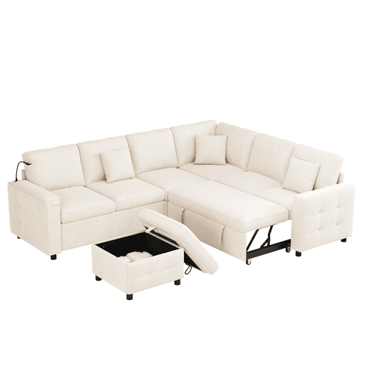 Sofá modular 6 lugares fixa panorâmico de tecido,bege