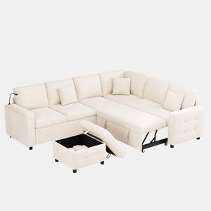 Sofá modular 6 lugares fixa panorâmico de tecido,bege