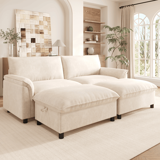 Sofá modular 4 lugares fixa panorâmico de tecido,bege Sofá modular 4 lugares fixa panorâmico de tecido,bege