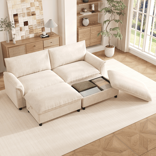 Sofá modular 4 lugares fixa panorâmico de tecido,bege Sofá modular 4 lugares fixa panorâmico de tecido,bege