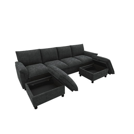 Sofá modular 4 lugares fixa panorâmico de tecido,cinza Sofá modular 4 lugares fixa panorâmico de tecido,cinza