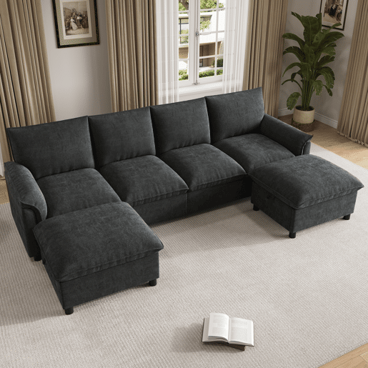 Sofá modular 4 lugares fixa panorâmico de tecido,cinza Sofá modular 4 lugares fixa panorâmico de tecido,cinza