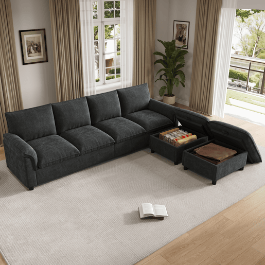 Sofá modular 4 lugares fixa panorâmico de tecido,cinza Sofá modular 4 lugares fixa panorâmico de tecido,cinza