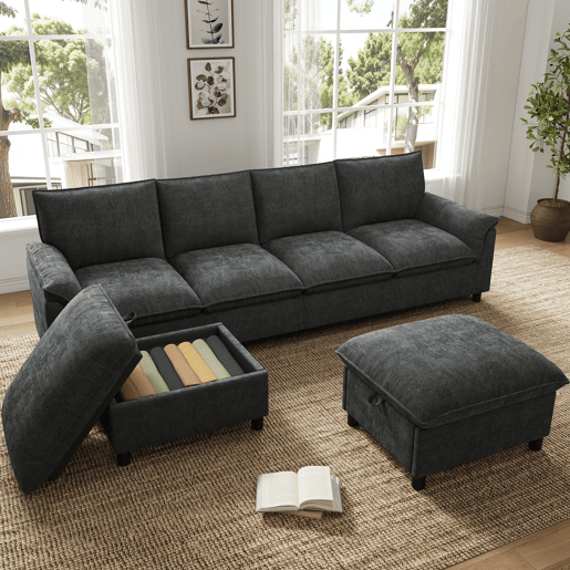 Sofá modular 4 lugares fixa panorâmico de tecido,cinza Sofá modular 4 lugares fixa panorâmico de tecido,cinza