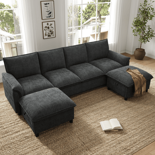Sofá modular 4 lugares fixa panorâmico de tecido,cinza Sofá modular 4 lugares fixa panorâmico de tecido,cinza